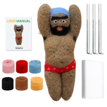 Imagem de MeowPick Kit de boneca de feltro DIY – Conjunto de 1 ou 2 bonecas com 6 cores de lã itinerante – Crie suas próprias pelúcias com tutoriais – Perfeito para iniciantes e artesanato juntos (1 conjunto
