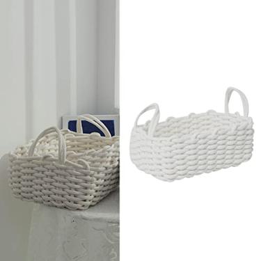 Imagem de Phefop Cesta de Armazenamento de Corda de Algodão, Organizador de Mesa Feito Malha à Mão Com Material Macio para Brinquedos e Lanches Infantis (36x25x15cm/14,2x9,8x5,9 pol.)