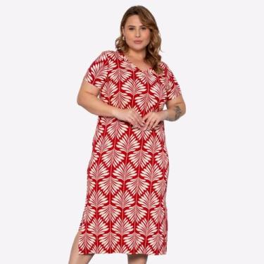 Imagem de Vestido Midi Levity Fresco Manga Curta Estampado Plus Size - Jagar, Ve
