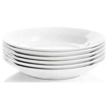 Imagem de PUREZON Conjunto de 6 tigelas de macarrão, tigela de servir de 23 cm, tigelas de salada de porcelana branca de 765 g, tigela grande para sopa, cozinha, jantar, micro-ondas e lava-louças