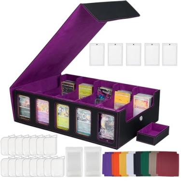 Imagem de Larger Trading Card Storage Box for Top Loaders, 3900+Card Deck Case with Portable Handle & Commander Display, 500 Sleeves, 5 Toploaders, 15 Stoppers, 24 Dividers, 1 Dice Tray, for MTG/TCG Magic Cards