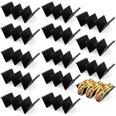 Imagem de 14 Suportes para Tacos, Pretos Grandes Plástico Tabuleiros Tacos Reutilizáveis Pratos Servir para Festas Mexicanas, Adequados Micro-Ondas e Máquina Lavar Louça