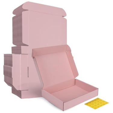 Imagem de HORLIMER Conjunto de 25 caixas de envio de 25 x 20 x 5 cm, caixa de presente de papelão ondulado rosa para embalagem, correspondência, pequenas empresas