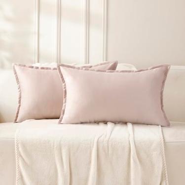 Imagem de VAKADO Conjunto de 2 capas de almofada, 30 x 50 cm, decoração de veludo rosa, almofadas decorativas de madeira serrada para sofá, quarto, escritório