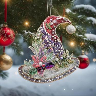 Imagem de Ornamentos de Natal, chapéu de cristal, enfeites de árvore de Natal feitos à mão, decoração de carro e casa - presentes de Natal, decoração de artesanato em acrílico, ideias de troca de presentes para