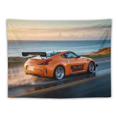 Imagem de HouLaiZhe Tapeçaria de carro 350z Jdm carro esportes estrada costeira pendurar na parede quarto decoração de casa tapeçarias estética piquenique decoração de parede arte de parede para dormitório sala