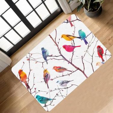 Imagem de Tapete de porta de pássaro de Natal, tapetes de banheiro absorventes antiderrapantes com suporte de borracha, tapete lavável macio para férias de Natal, para quarto interno, sala de estar, piso
