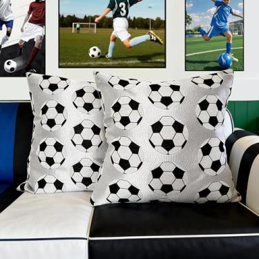 Imagem de Mieoyue Capas de almofada de futebol 45,72 x 45,72 cm conjunto de 2 artigos de futebol presentes para decoração de quarto