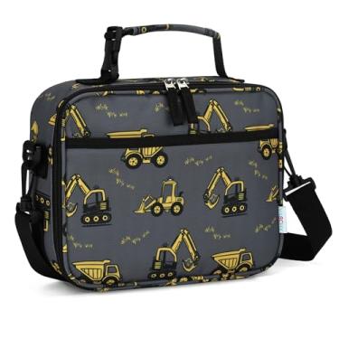 Imagem de VASCHY Lancheira para crianças, caixa térmica reutilizável Bento Box Recipientes Coolers para meninos pequenos com alça de ombro removível para jardim de infância e escola cinza escavadeira