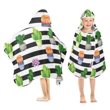 Imagem de Burbuja Cacti Succulents Toalha de banho com capuz para crianças, toalha de praia de pelúcia macia absorvente para meninas e meninos 3-10 anos, 61 x 127 cm