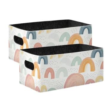Imagem de xigua Conjunto de 2 caixas de armazenamento de arco-íris de desenho animado, cubo de armazenamento dobrável, organizador de cestas de armazenamento para brinquedos, livros, prateleiras, armário