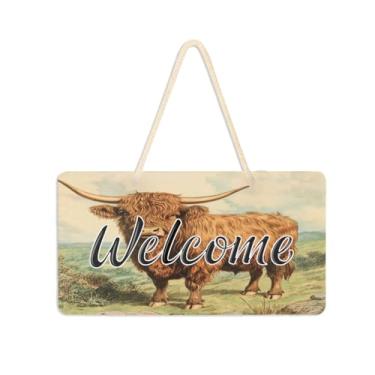 Imagem de Burbuja Placa de boas-vindas de pintura de vaca para porta da frente, placa de boas-vindas de PVC para decoração de férias de casa de fazenda, 15 x 28 cm