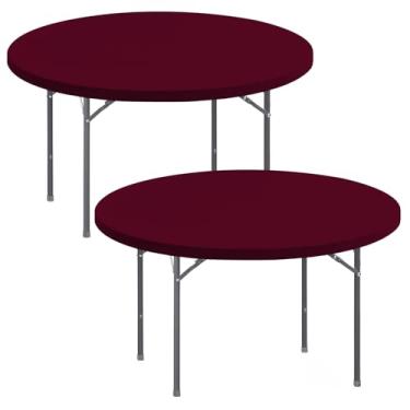 Imagem de Pacote com 2 toalhas de mesa redondas elásticas de 152 cm, impermeável, elástica, lavável, dobrável, toalha de mesa para piquenique, pátio, elastano, para jantar, casamento, banquete e festas
