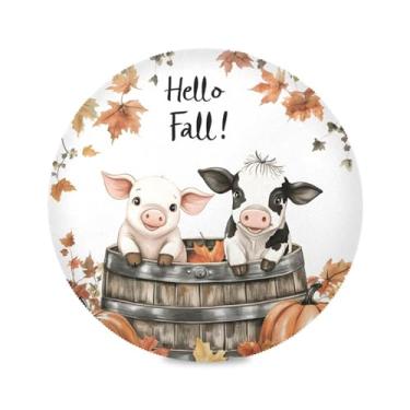 Imagem de xigua Jogo americano redondo de vaca sentado em barril de madeira, conjunto de 4 para mesa de jantar, tapetes de mesa antiderrapantes laváveis e resistentes ao calor para decoração de festa, cozinha