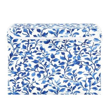 Imagem de CEBUGI Caixas de armazenamento com tampas, caixa de armazenamento de tecido dobrável, caixas organizadoras de cubo de padrão azul e branco para prateleiras de armário de casa e quarto 40 x 30 x 39 cm