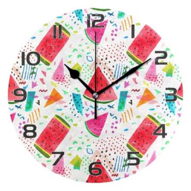 Imagem de YETTASBIN Relógio de parede com fatias de melancia, silencioso, sem tique-taque, operado por bateria, relógio redondo decorativo criativo para cozinha, sala de estar, banheiro, decoração de escritório
