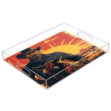 Imagem de STAYTOP Bandeja de servir de acrílico cowboy montando a cavalo 15,7 x 11,20 cm, bandejas decorativas à prova de derramamento, organizador de bancada para café da manhã, chá, comida, maquiagem