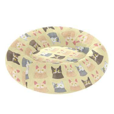 Imagem de SEHANY Cama de cachorro com estampa de gatos fofos, removível e lavável, pequena, redonda para gatos, cama fofa super macia para animais de estimação com fundo antiderrapante para cães pequenos e