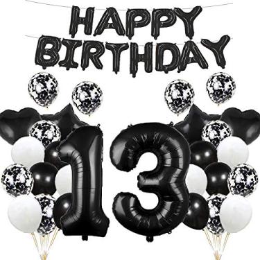 Imagem de Balão de aniversário de 13 anos decorações de aniversário de 13 anos preto 13 balões feliz 13 anos suprimentos de festa número 13 balões de mylar de alumínio presentes para meninas, meninos, mulheres, homens
