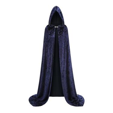 Imagem de HAPNBCELE Capa medieval de veludo com capuz para mulheres, homens, adultos, fantasia renascentista, capa de Halloween, festa de máscaras de Natal, Roxo - azul, 55.11Inch/140cm