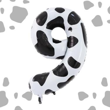 Imagem de Vuzvuv Balões com estampa de vaca nº 9, balão grande de 101 cm para decoração de 1º aniversário, festa temática