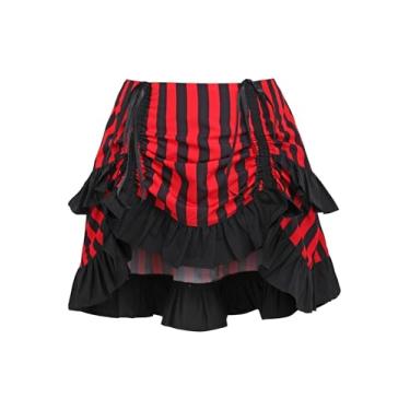 Imagem de Daisy corsets Saia feminina franzida listrada vermelha/preta, Vermelho/preto, P