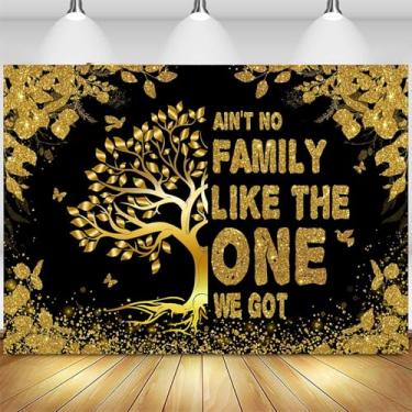 Imagem de Sensfun Pano de fundo de reunião de família ouro preto We are Family Photography Background Faixa de árvore genealógica para membros bem-vindos ao lar reunião de festas, suprimentos de decoração de