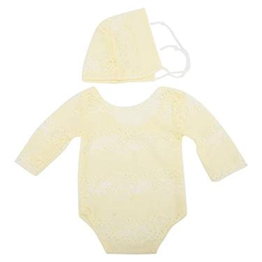 Imagem de Conjunto de macacão de chapéu CUOFYUNL para bebês recém-nascidos, adereços para fotografia infantil, adereços para fotografia de bebês, meninos e meninas (Amarela)