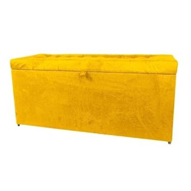 Imagem de Banqueta Decorativa Com EspaçO De Armazenamento - FáCil Acesso(Amarelo suede,Pés em PVC)