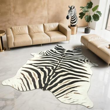 Imagem de BENRON Tapete de zebra, tapetes preto e branco para sala de estar, quarto, peles de animais fofos para decoração de berçário de crianças, 1,4 x 1,6 m