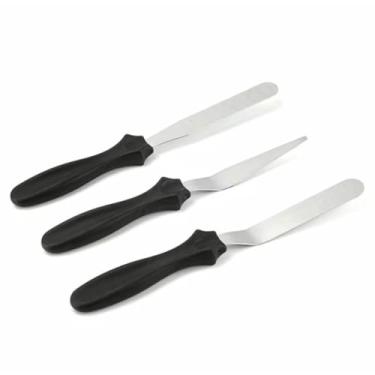 Imagem de Kit 3 Espátulas Confeiteiro Para Bolos Decorados Pão Em Inox Multiuso(PRETO)