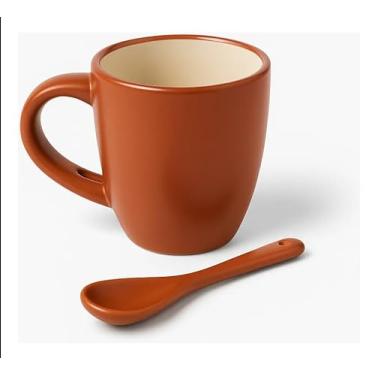 Imagem de Caneca De Cerâmica Com Colher 90ml - 1 Unidade Para Café Ou Chá Cor Terracota