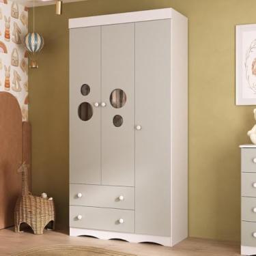 Imagem de Guarda-roupa Infantil 92cm com Vidro 3 Portas e 2 Gavetas Sonho Multimóveis Mp4472 Branco/off White