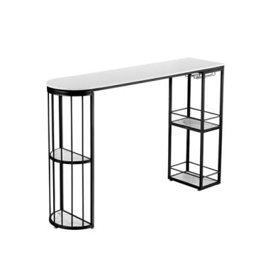 Imagem de Mesa de bar Mesa de bar aberta mármore simples com armário armazenamento e divisória luxo para cozinha mesa jantar(Preto,120 * 40 * 105cm)