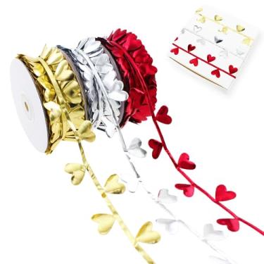 Imagem de Vignor Fita Heart Love Rolo de Tecido Renda Costura Corda para Embrulho de Presente de Volta ao Lar de Volta à Mãe Suprimentos Decorações de Dia dos Namorados Artesanato DIY (60 jardas, 3 cores