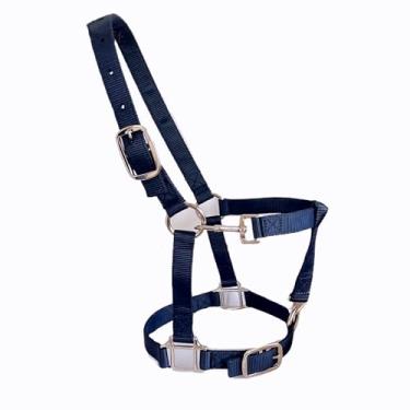 Imagem de ALLZSMOOTHLY Cabresto de cavalo de nylon macio resistente, acolchoado e ajustável, cabides de gancho de pressão para queixo e garganta para cavalos, fivela de metal resistente, banhado a latão