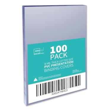 Imagem de Binditek Pacote com 100 capas de apresentação de encadernação de PVC de 8 mm, capas frontais de encadernação transparente, capa de relatório de 20 x 28 cm para encadernação, tamanho carta, cantos