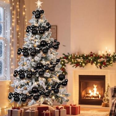Imagem de Motionchic Enfeites de guirlanda de Natal para pendurar bolas de Natal inquebráveis para casa, interior, exterior, cornija, festa de Natal, suprimentos para árvore de Natal (2,7 m, preto)