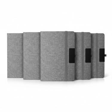 Imagem de Caderno de Anotações Executivo, Capa Dura em Material Reciclável, 80 Folhas Pautadas, com Fechamento Elástico, Suporte para Caneta, Placa de Metal para Personalização, 21,3x14,5x1,2cm (5, Cinza)