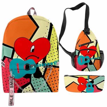 Imagem de Conjunto de mochilas Bads Bunnys Cartoon Kids School 3 unidades