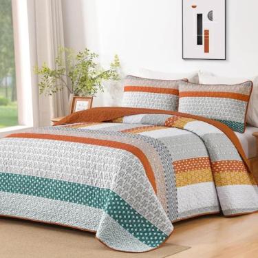 Imagem de Conjunto de edredões WONGS BEDDING Orange Queen Size Boho Stripe 3 uni