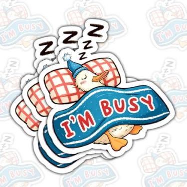 Imagem de 3 peças de adesivos de vinil I'm Busy, adesivo engraçado de pato dormindo, decalque de soneca de humor preguiçoso, adesivos sarcásticos de animais fofos para laptop, garrafa de água, capacete rígido