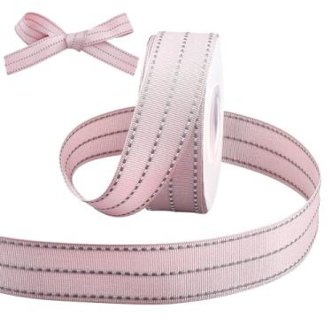 Imagem de WADORN Fita de gorgorão com bordas costuradas, 2,5 x 25 m, fitas de gorgorão de tecido listrado, fita de artesanato faça você mesmo com linhas de borda tripla para embrulho de presente Dia dos