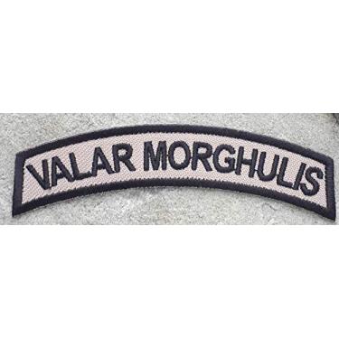 Imagem de Patch Valar Morghulis (3,75 polegadas) Emblema bordado ferro/costurado – All Men Must Die Patch – Aplique de slogan Morale Tactical Game of Thrones