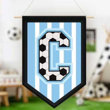 Imagem de Faixa de lona de parede pendurada de futebol, faixa azul do alfabeto, faixa de flâmula, decoração de arte de parede para sala de aula, quarto de menino, Copa do Mundo FIFA Jersey futebol entusiasta