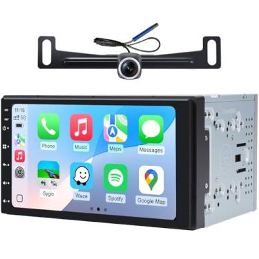 Imagem de Rádio automotivo com tela sensível ao toque Double Din de 17,8 cm, sem fio, com fio, Android Auto, 1280 x 480 QLED, estéreo para carro, 2 + 32 G com Bluetooth AM/FM