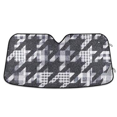 Imagem de Toldo de sol cinza xadrez jeans Houndstooth para para-brisa de carro engraçado personalizado caminhão dobrável sombra de carro para para-brisa dianteiro retrátil L, 144,8 cm x 80 cm