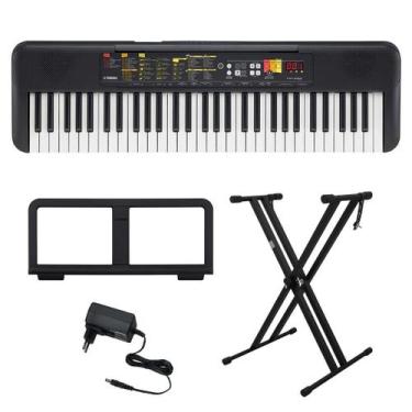 Imagem de Kit Teclado Arranjador 61 Teclas PSR F52 com Fonte Bivolt Yamaha e Sup