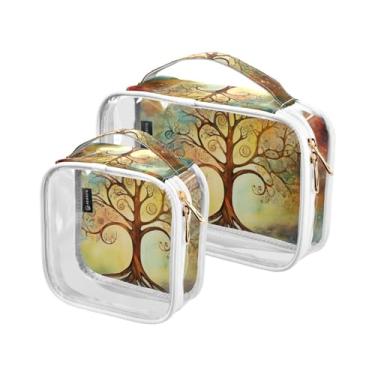 Imagem de Papel de parede floral em preto com aquarela sacos de viagem de plástico transparente com zíper, bolsa de maquiagem para meninas, pacote com 2, Árvore da Terra-2, one size