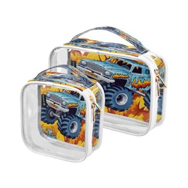 Imagem de GAIGEO Conjunto de 2 peças de bolsa de maquiagem Day of the Dead com desenho animado de gatos esqueleto, bolsas transparentes para viagem, bolsa de higiene masculina transparente, pacote com 2